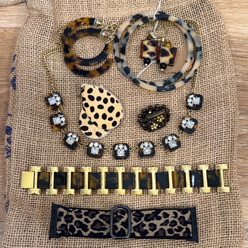 J CREW Leopard Print Jewelry Set with Gold Accents